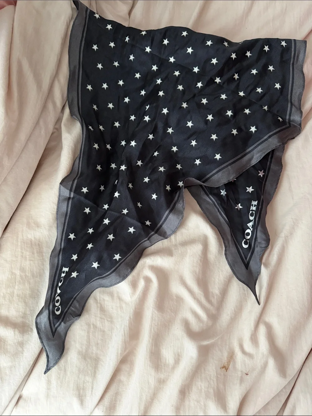 Coach Black and White Star Silk Square Scarf